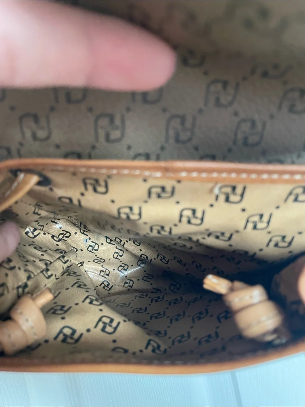 Vintage Yoland Brown/Tan Monogram Crossbody Shoulder Bag 8x2x6 inches